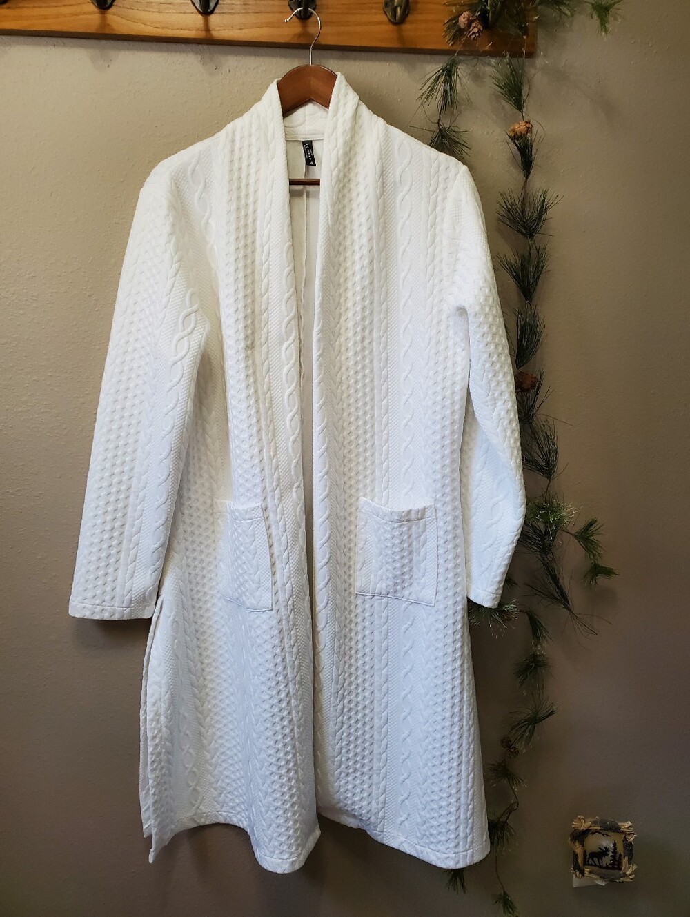 Made By Johnny California White Textured Waffle Cable Longline Duster Johnny Was
